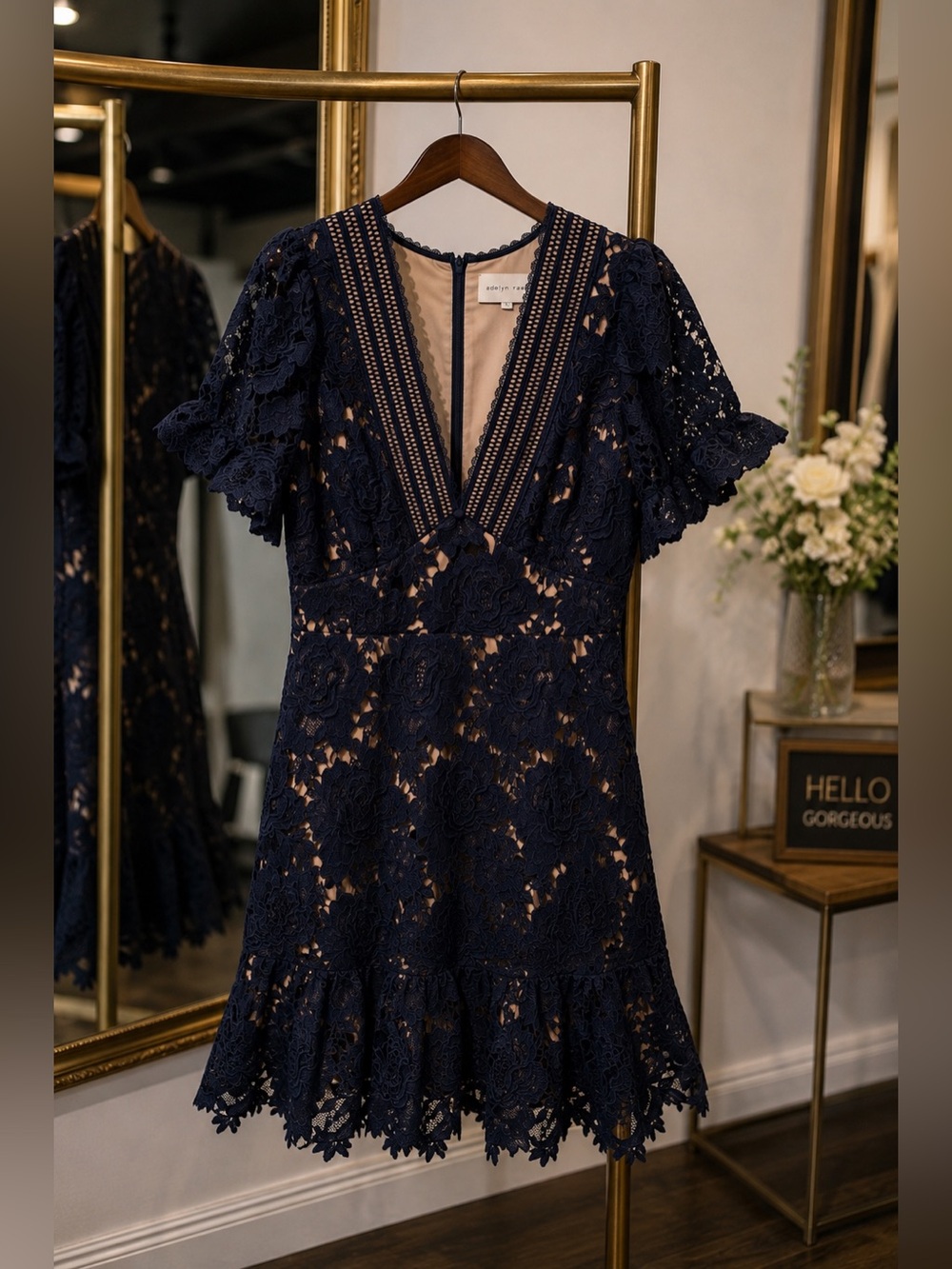 Adelyn Rae Navy Floral Lace Mini Dress - Picture 2 of 16